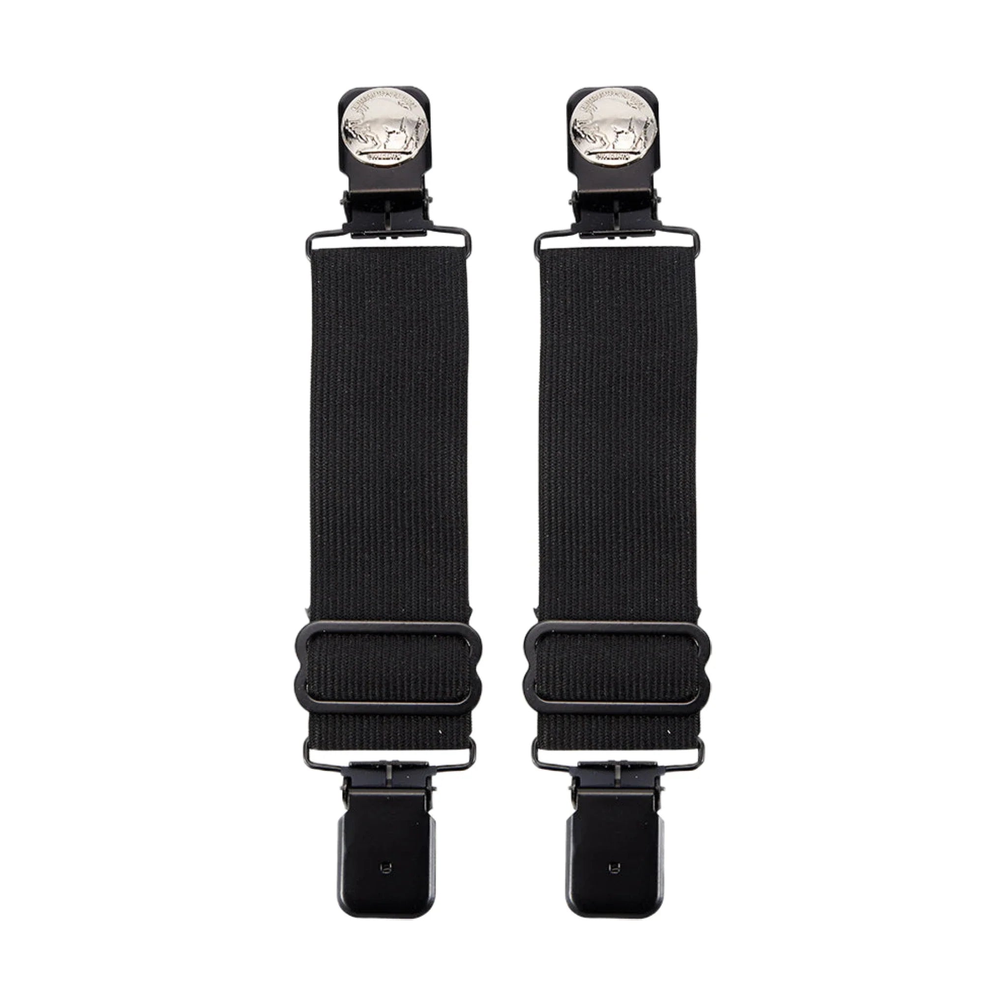 Nickled Buffalo Head Alligator Boot Clips Black Steel Durable Elastic Bands