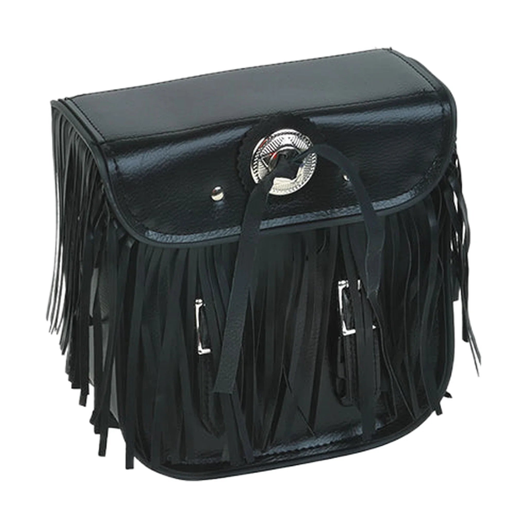 Leather Motorcycle Sissy Bar Bag With Fringes, & Concho