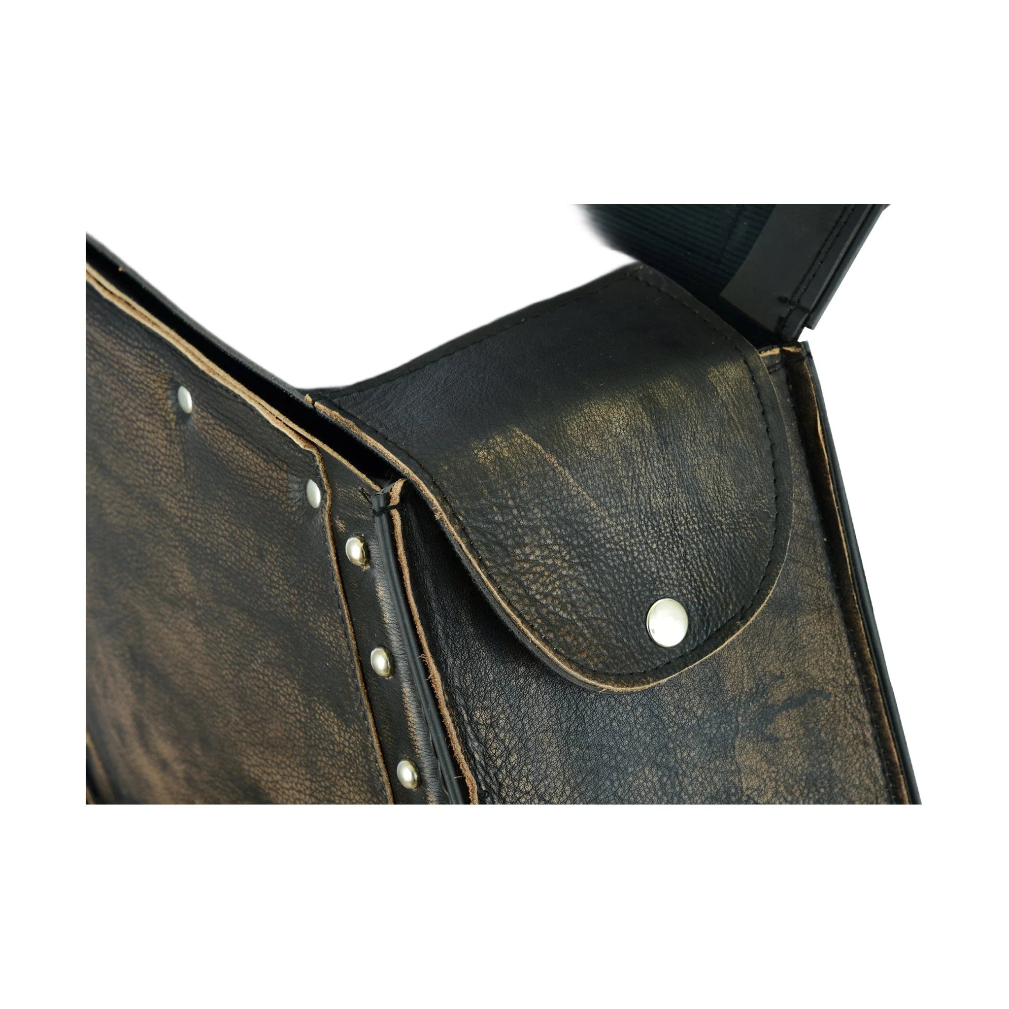 Genuine Distressed Brown Naked Leather Concealed Carry Motorcycle Saddlebag 13x10 Inch