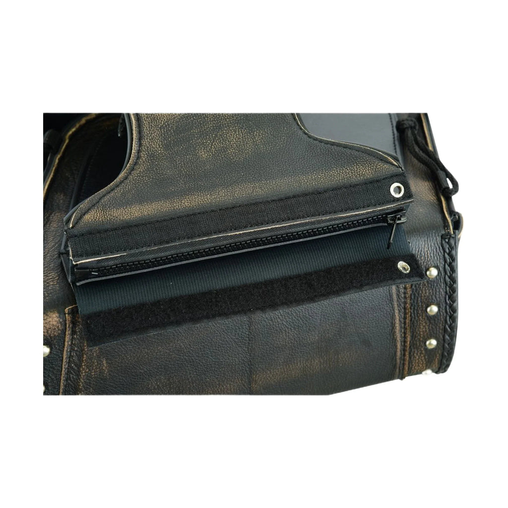 Genuine Distressed Brown Naked Leather Concealed Carry Motorcycle Saddlebag 13x10 Inch