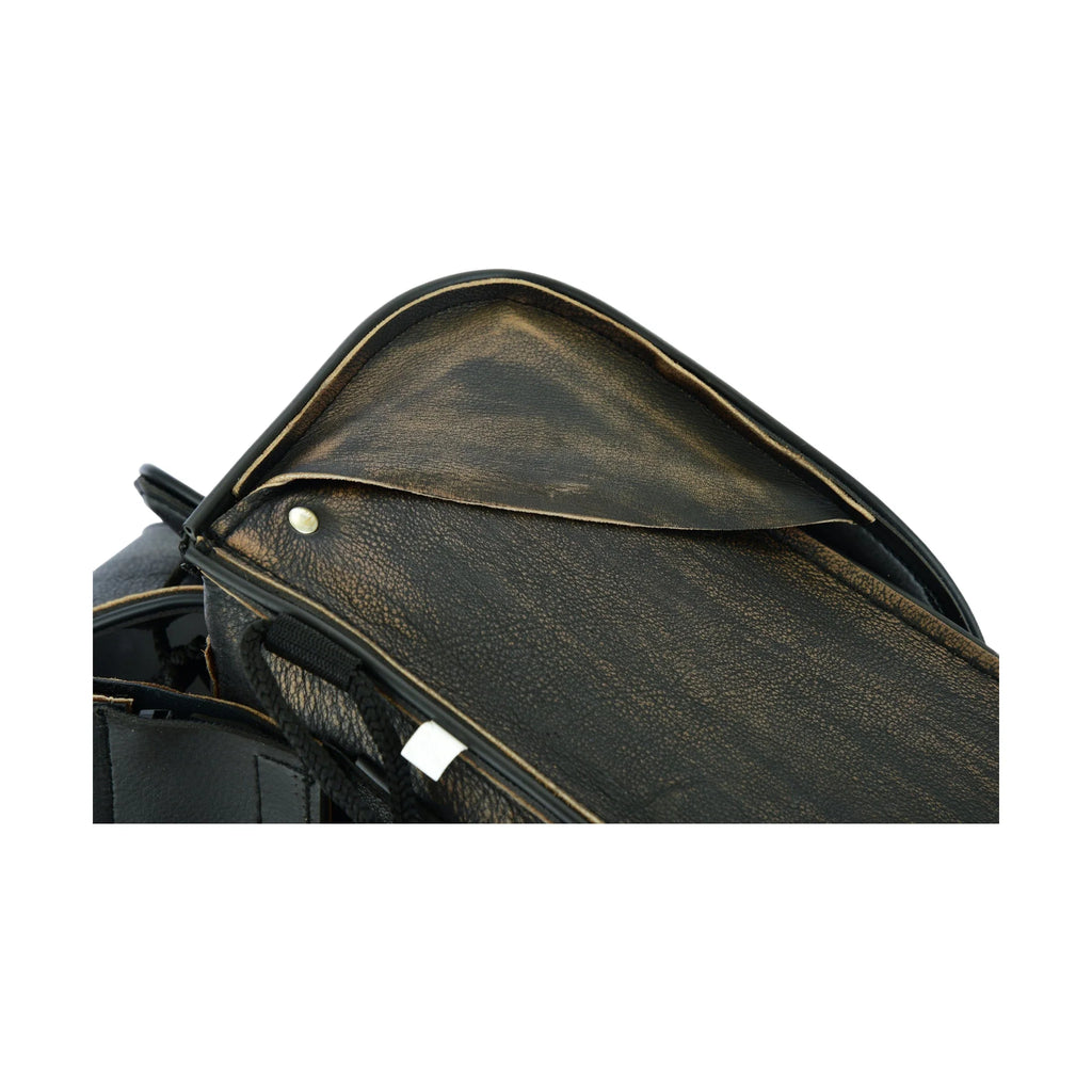 Genuine Distressed Brown Naked Leather Concealed Carry Motorcycle Saddlebag 13x10 Inch