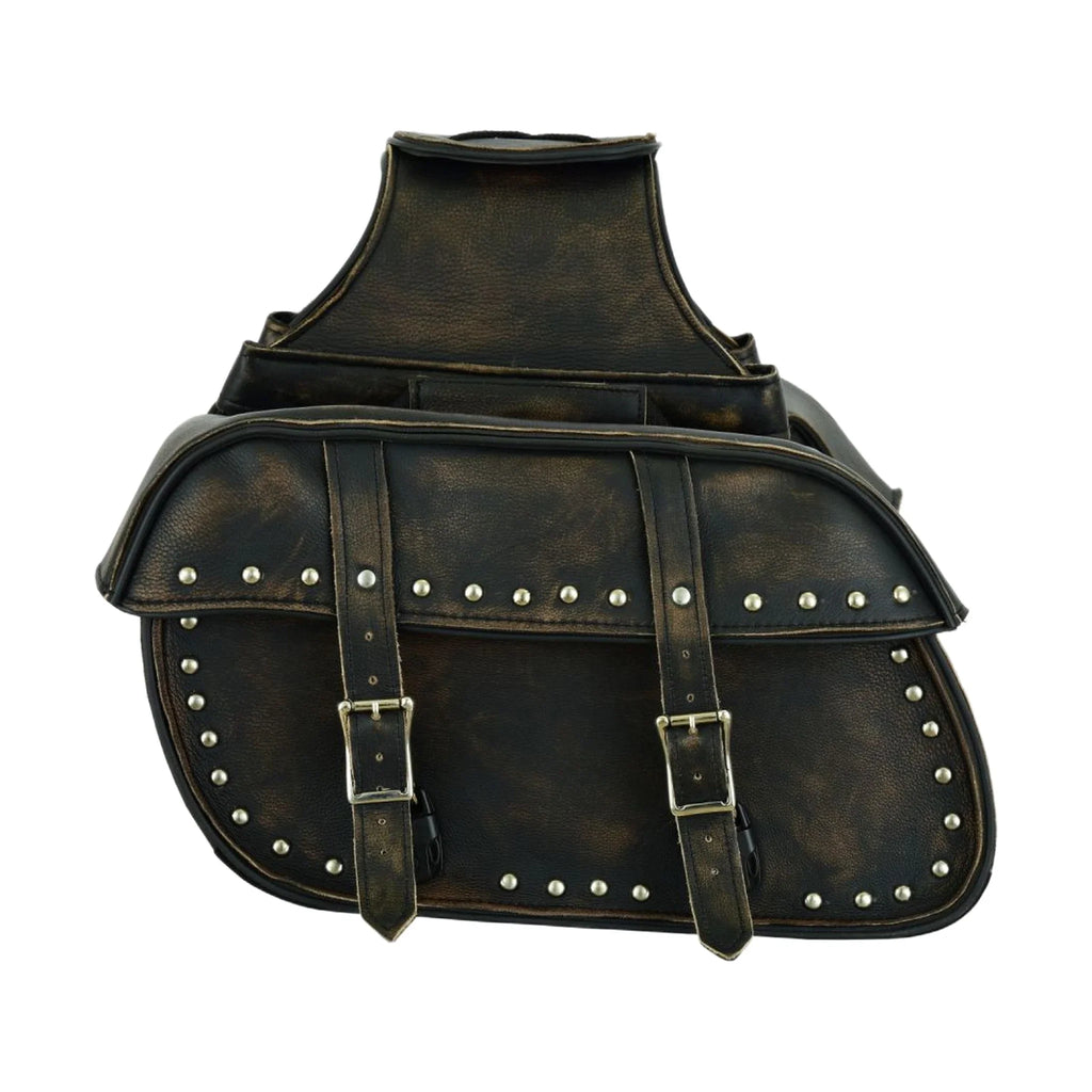 Genuine Distressed Brown Naked Cowhide Leather Motorcycle Saddlebag Waterproof 15x7x10