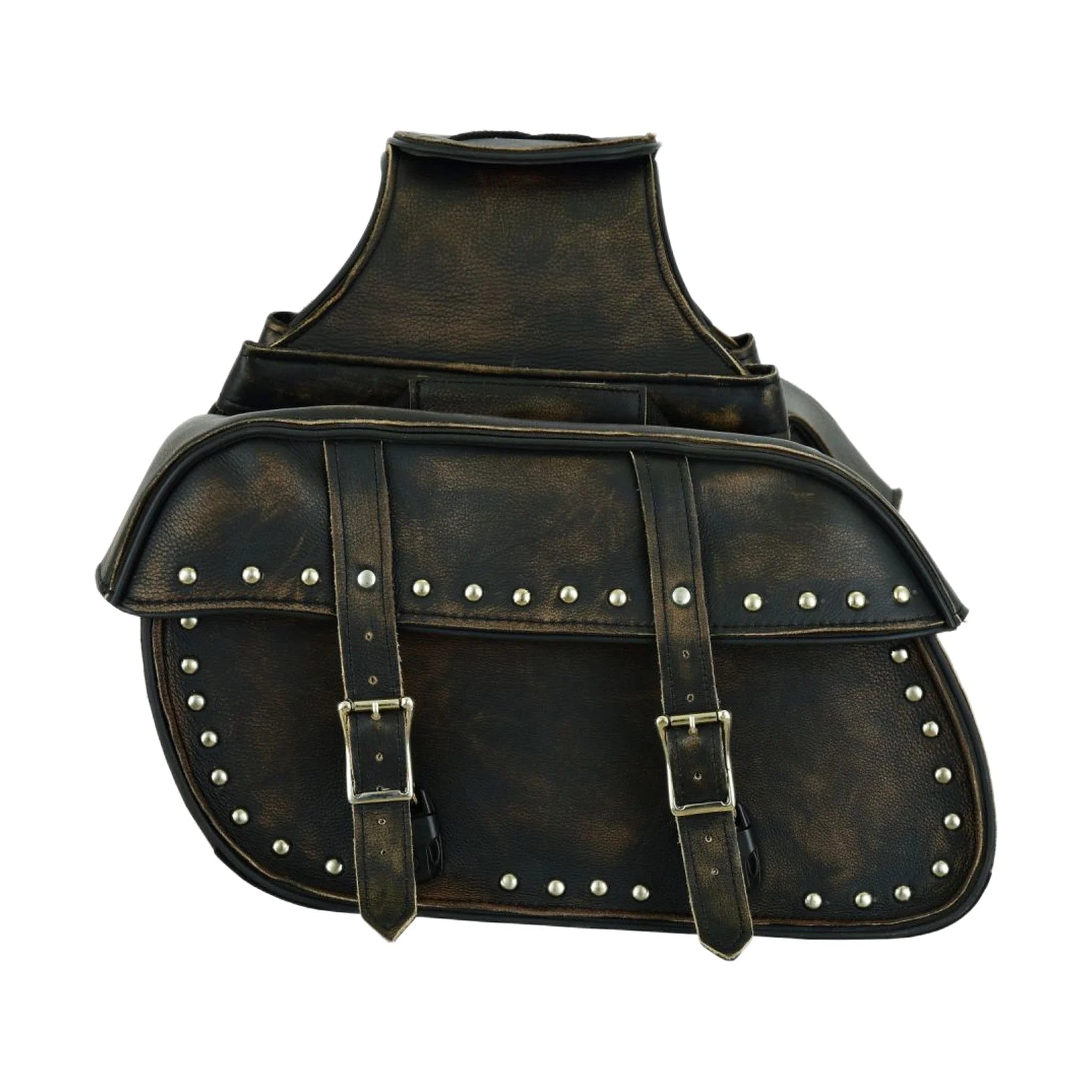 Genuine Distressed Brown Naked Cowhide Leather Motorcycle Saddlebag Waterproof 15x7x10