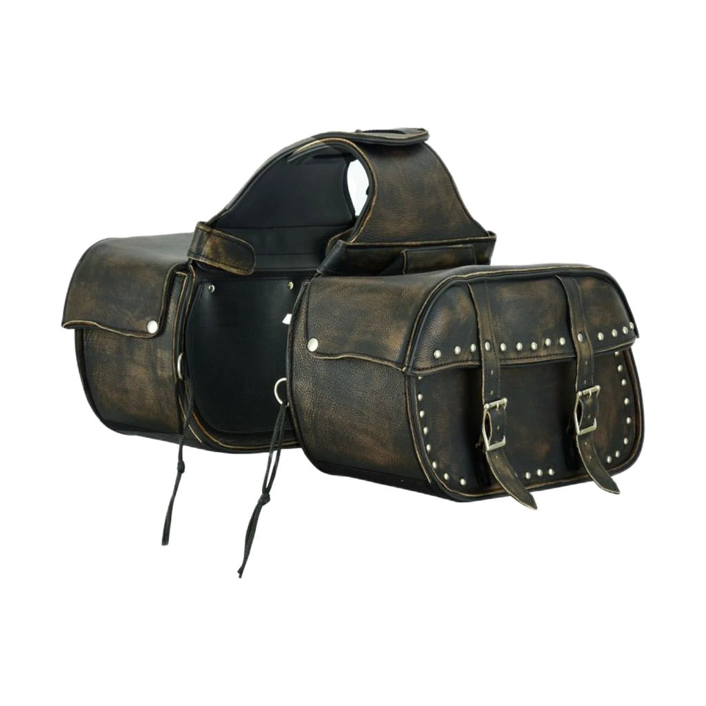 Genuine Distressed Brown Naked Cowhide Leather Motorcycle Saddlebag Waterproof 15x7x10