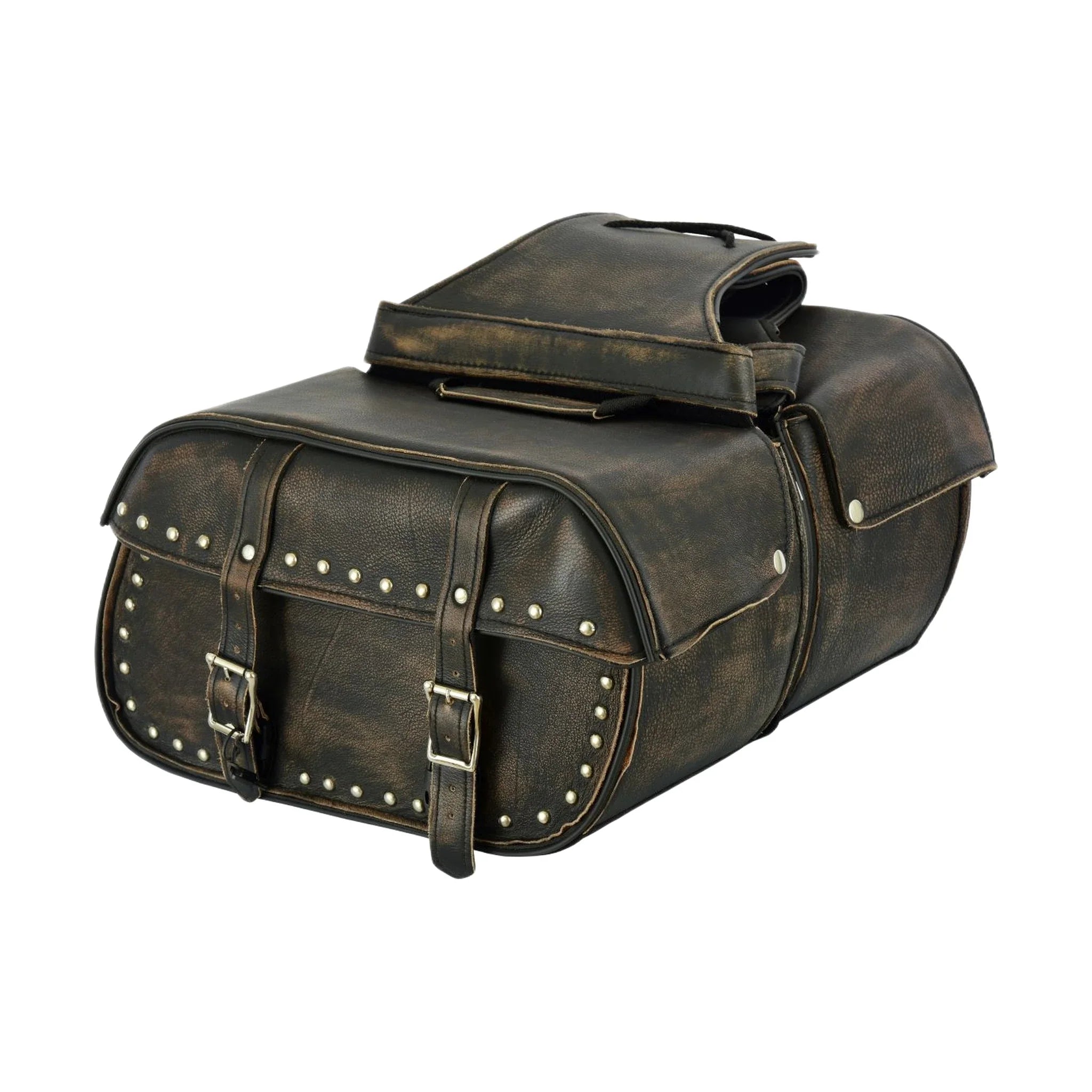 Genuine Distressed Brown Naked Cowhide Leather Motorcycle Saddlebag Waterproof 15x7x10