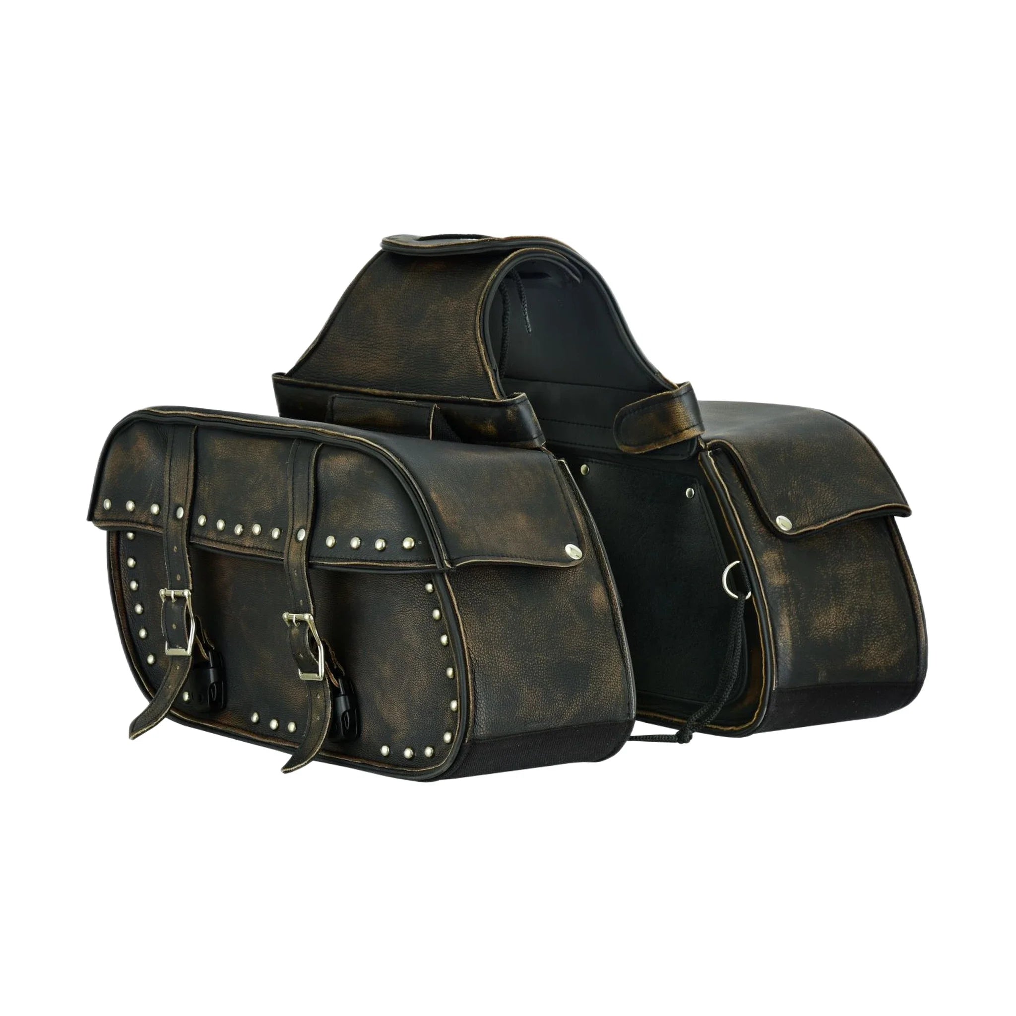 Genuine Distressed Brown Naked Leather Concealed Carry Motorcycle Saddlebag 13x10 Inch