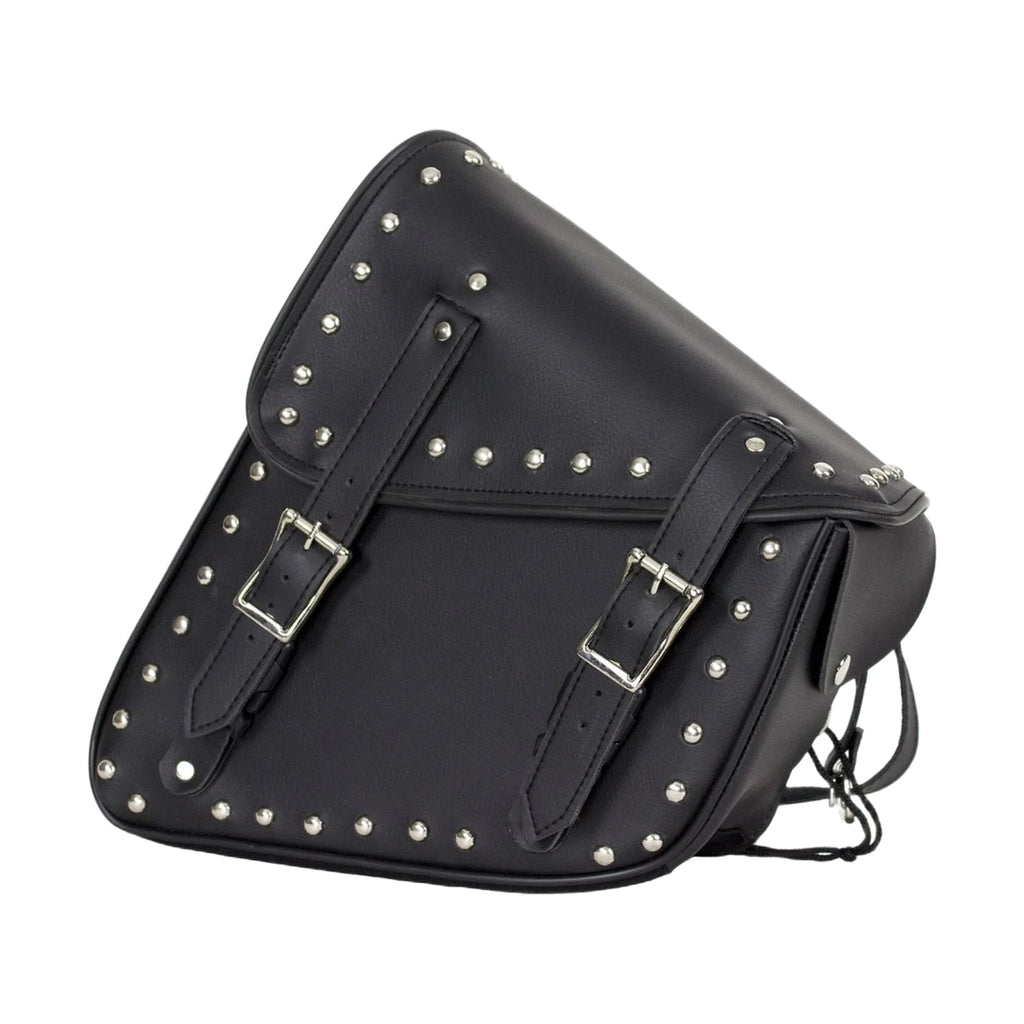 Studded Black PVC Solo Swing Arm Bag - Left Side