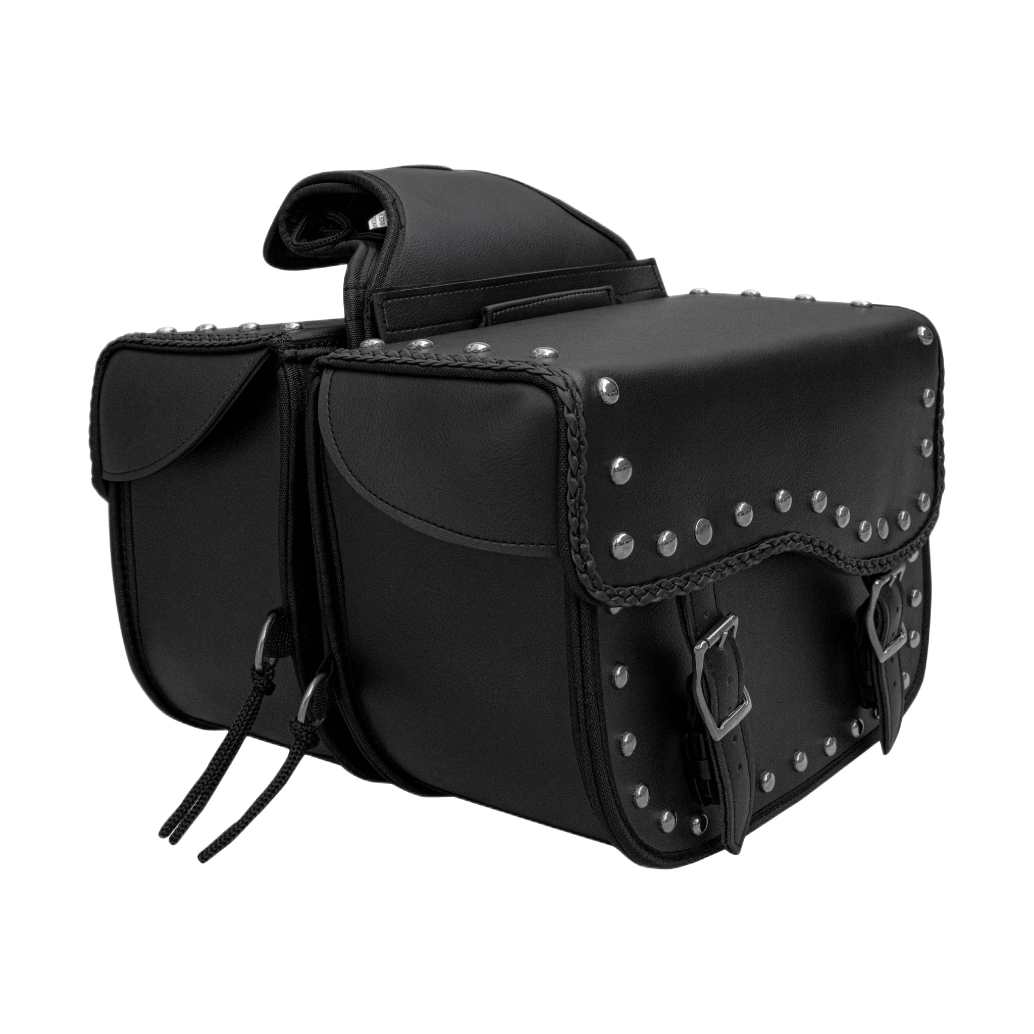 Dream Apparel Motorcycle Saddlebag PVC Classic Black Vintage Style Weather-Resistant Saddlebag Studs