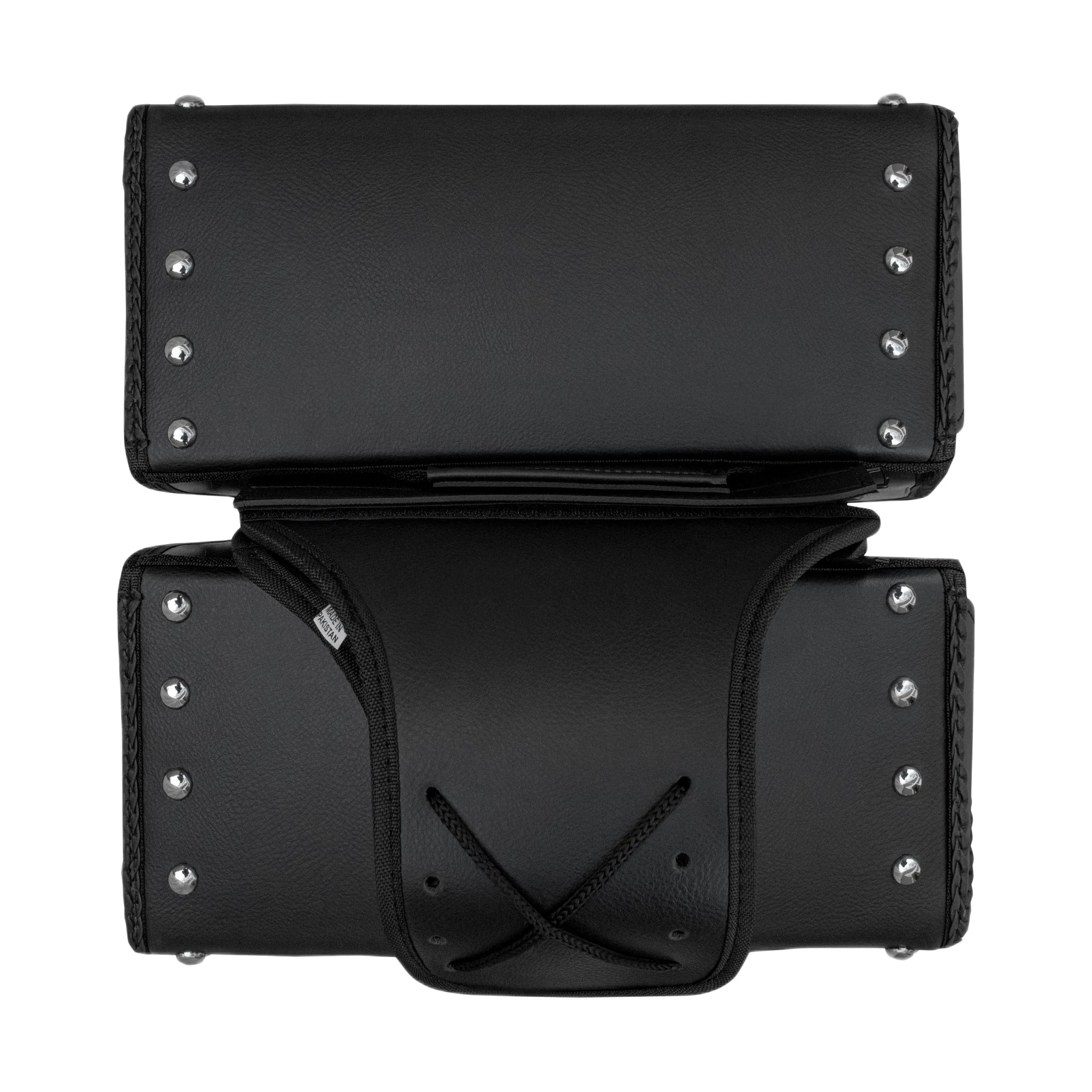Dream Apparel Motorcycle Saddlebag PVC Classic Black Vintage Style Weather-Resistant Saddlebag Studs