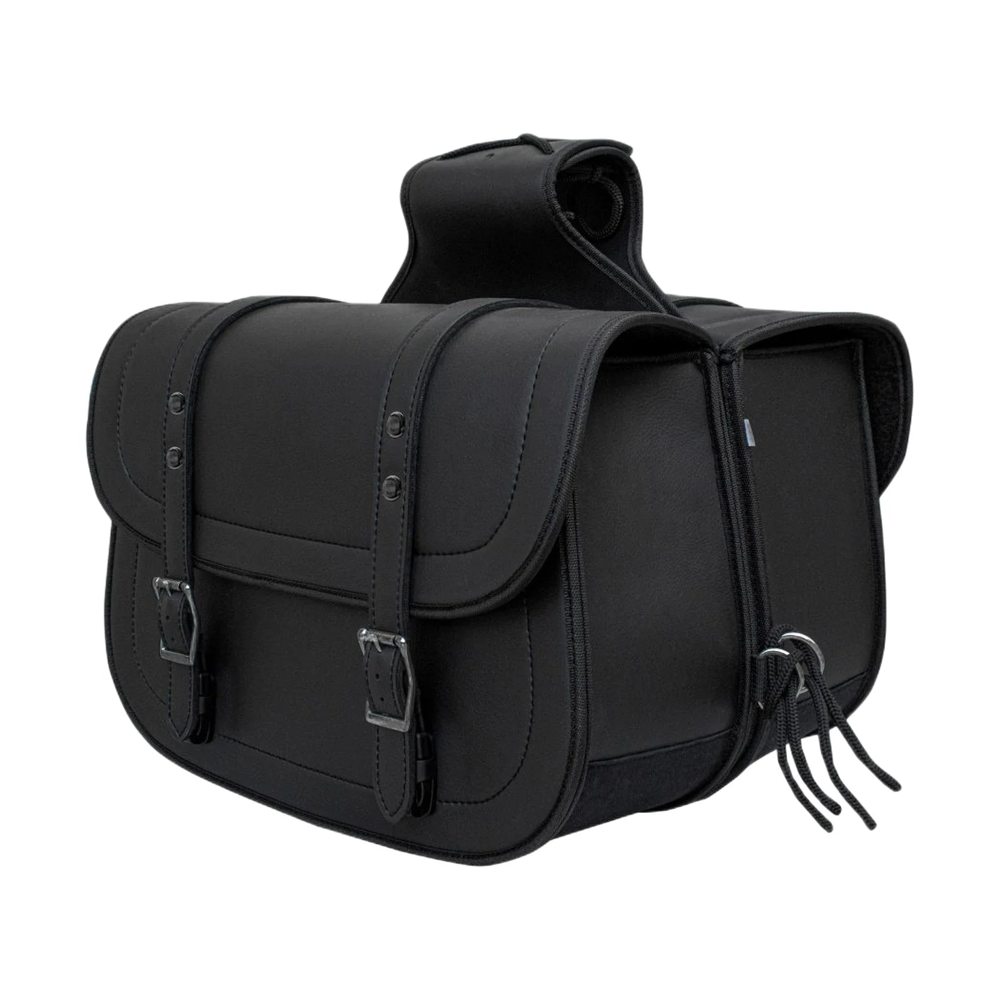 Dream Apparel Motorcycle Saddlebag Black PVC Classic Vintage Style, Weather-Resistant Saddlebag