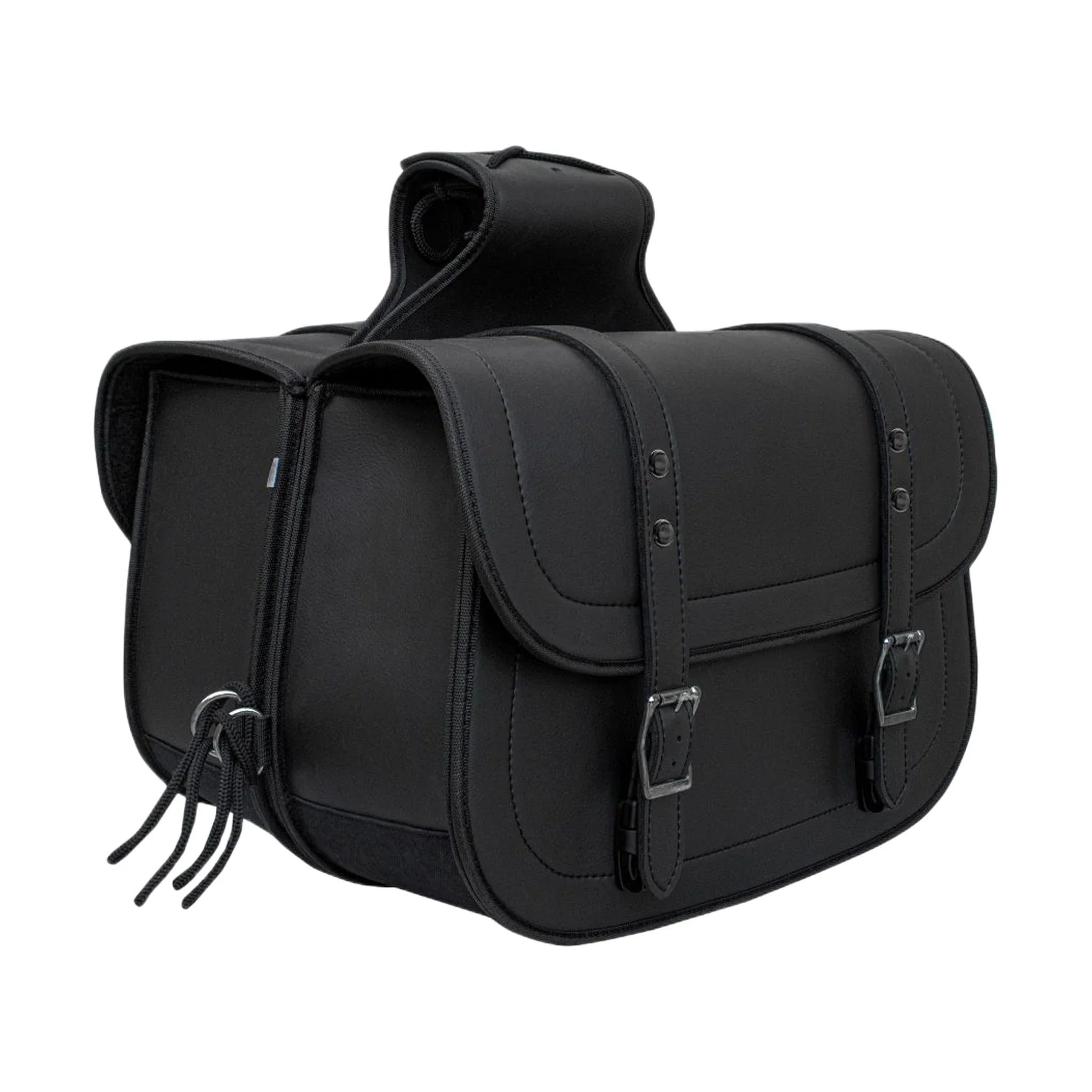 Dream Apparel Motorcycle Saddlebag Black PVC Classic Vintage Style, Weather-Resistant Saddlebag