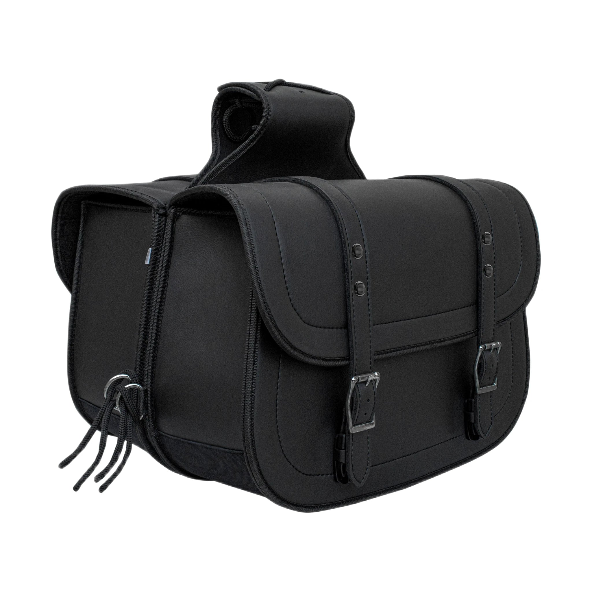 Dream Apparel Motorcycle Saddlebag Black PVC Classic Vintage Style, Weather-Resistant Saddlebag