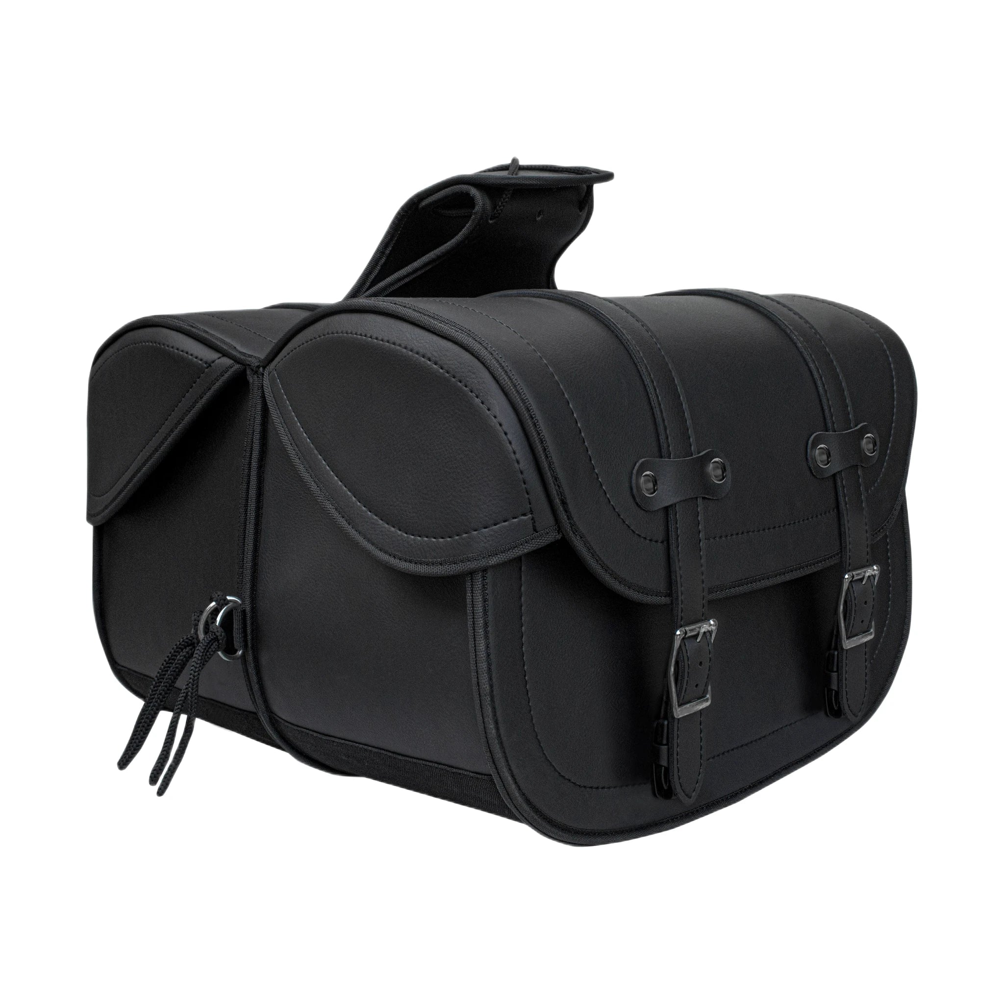 Dream Apparel Motorcycle Saddlebag Black PVC Classic Vintage Style, Weather-Resistant Saddle bag