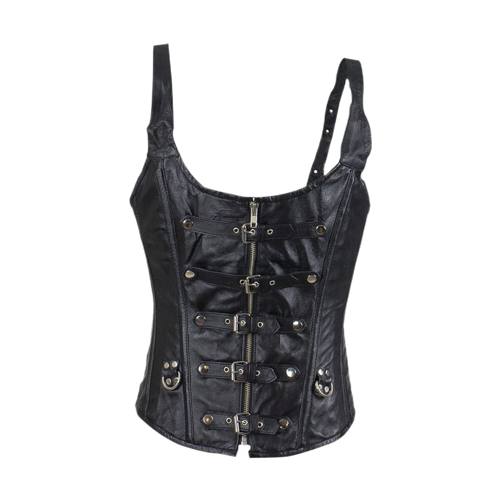 Women's Lambskin Leather Corset with Buckles