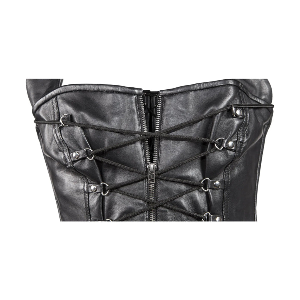 Womens Black Lamb Skin Leather Laces & Zippered Corset