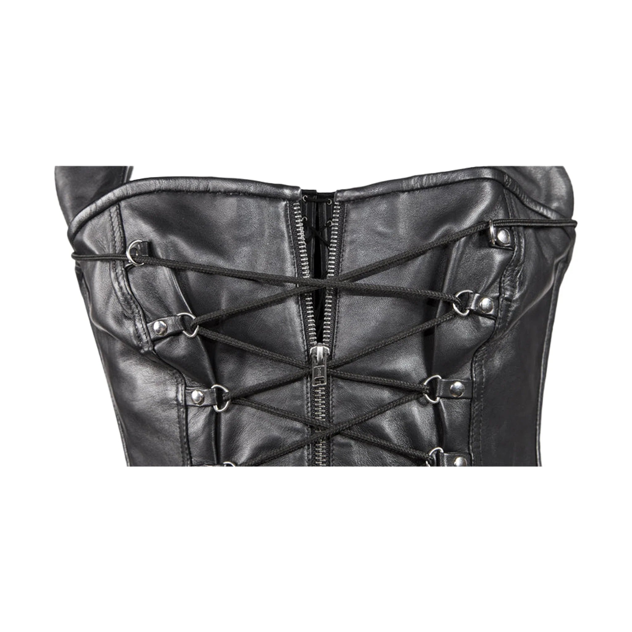 Womens Black Lamb Skin Leather Laces & Zippered Corset