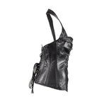 Womens Black Lamb Skin Leather Laces & Zippered Corset
