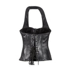 Womens Black Lamb Skin Leather Laces & Zippered Corset