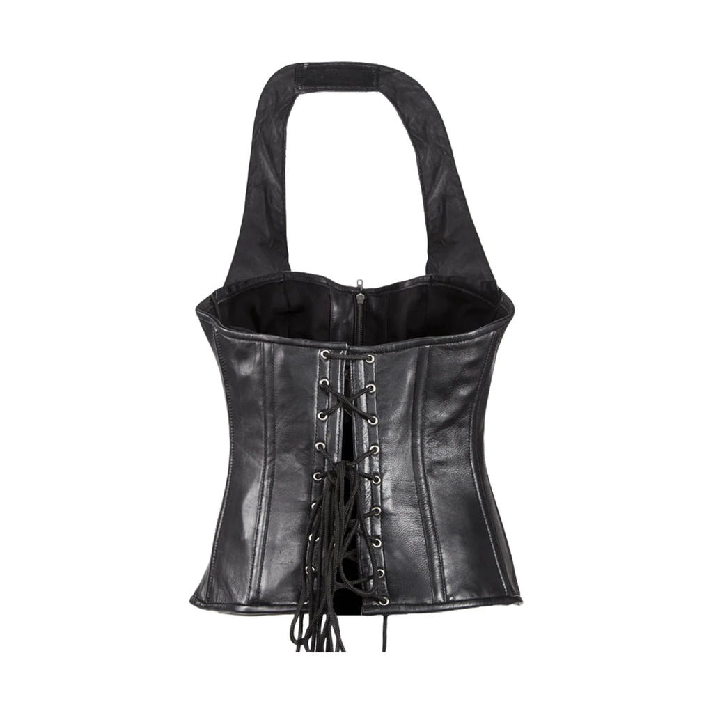 Womens Black Lamb Skin Leather Laces & Zippered Corset