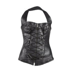 Womens Black Lamb Skin Leather Laces & Zippered Corset
