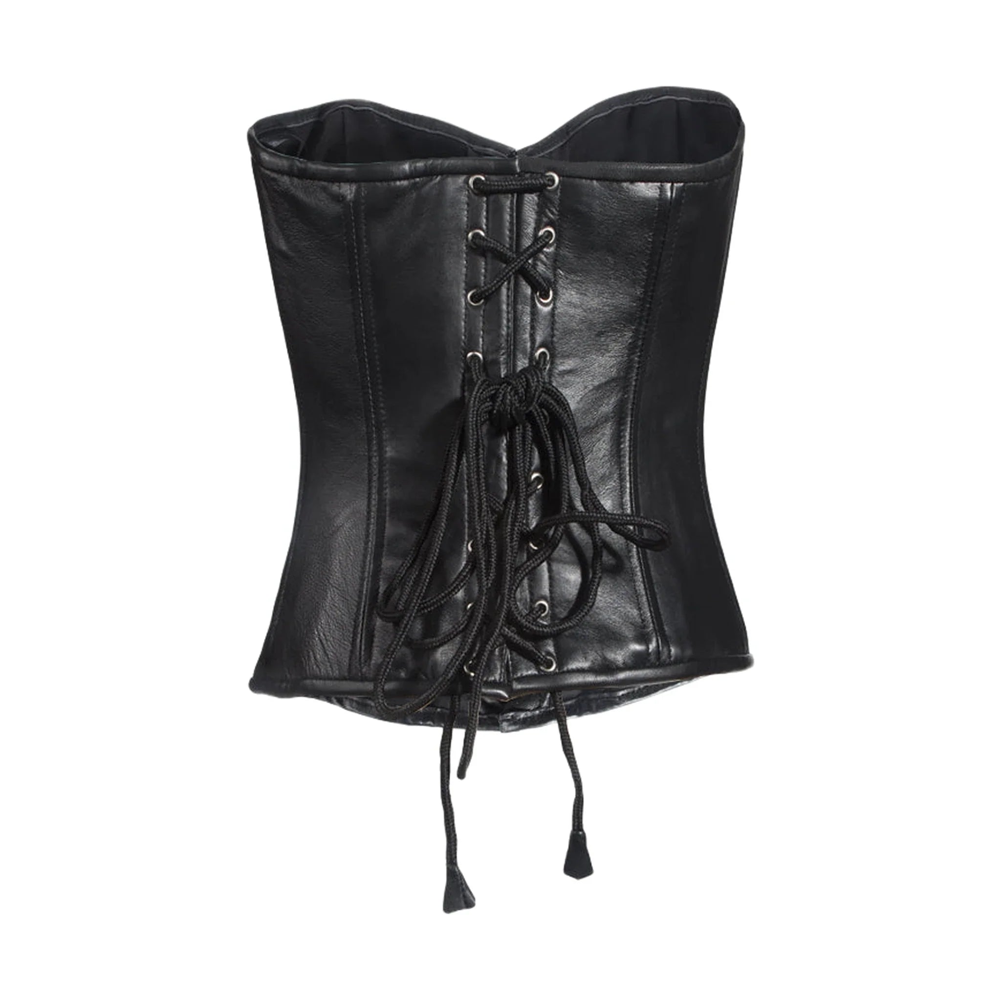 Womens Strapless Lamb Leather Corset With Metal Busks & Grommets
