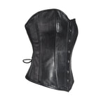 Womens Strapless Lamb Leather Corset Metal Busks Grommets Black Laced Back
