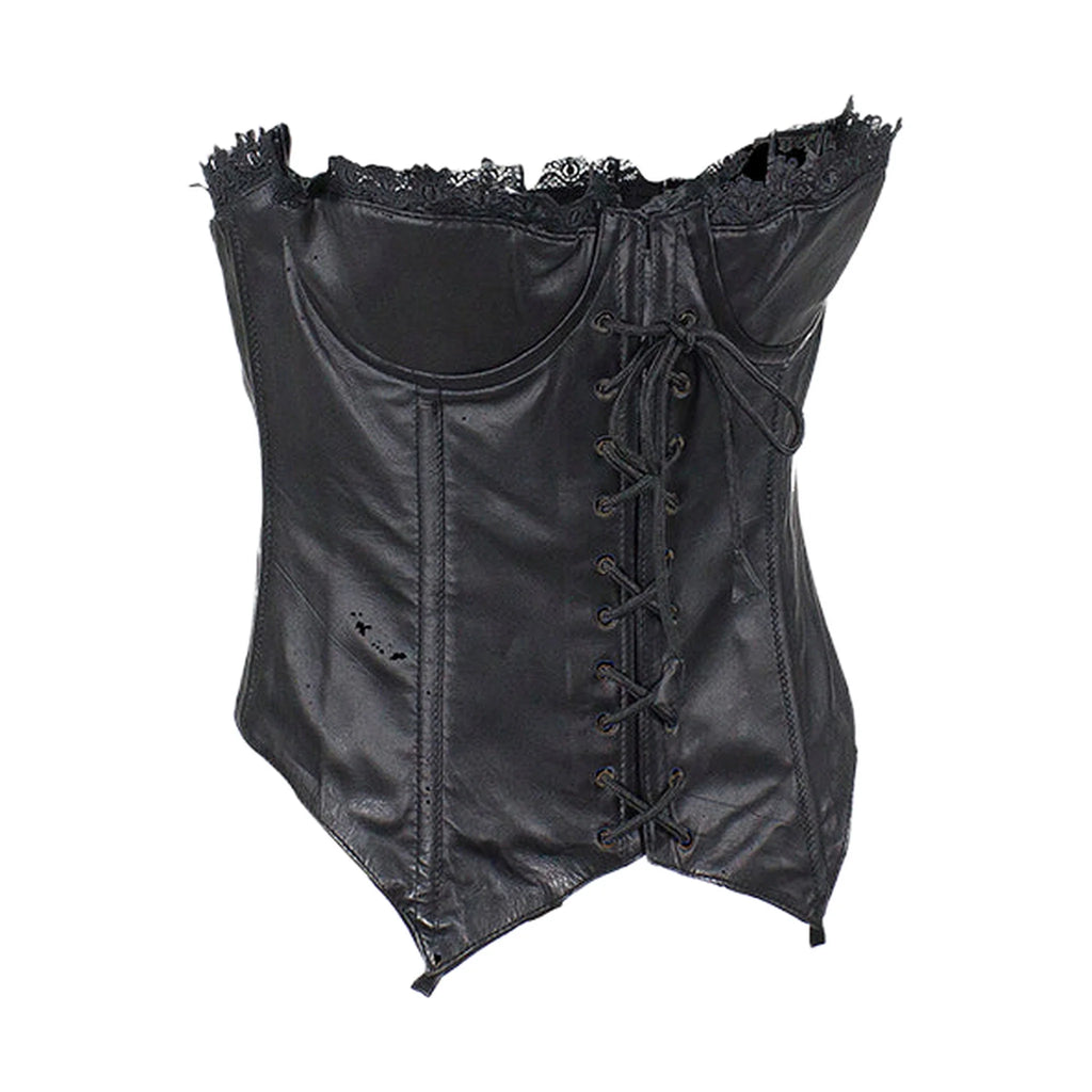 Women's Black Leather Lace Corset Genuine Lambskin Soft Lining Padded Bra