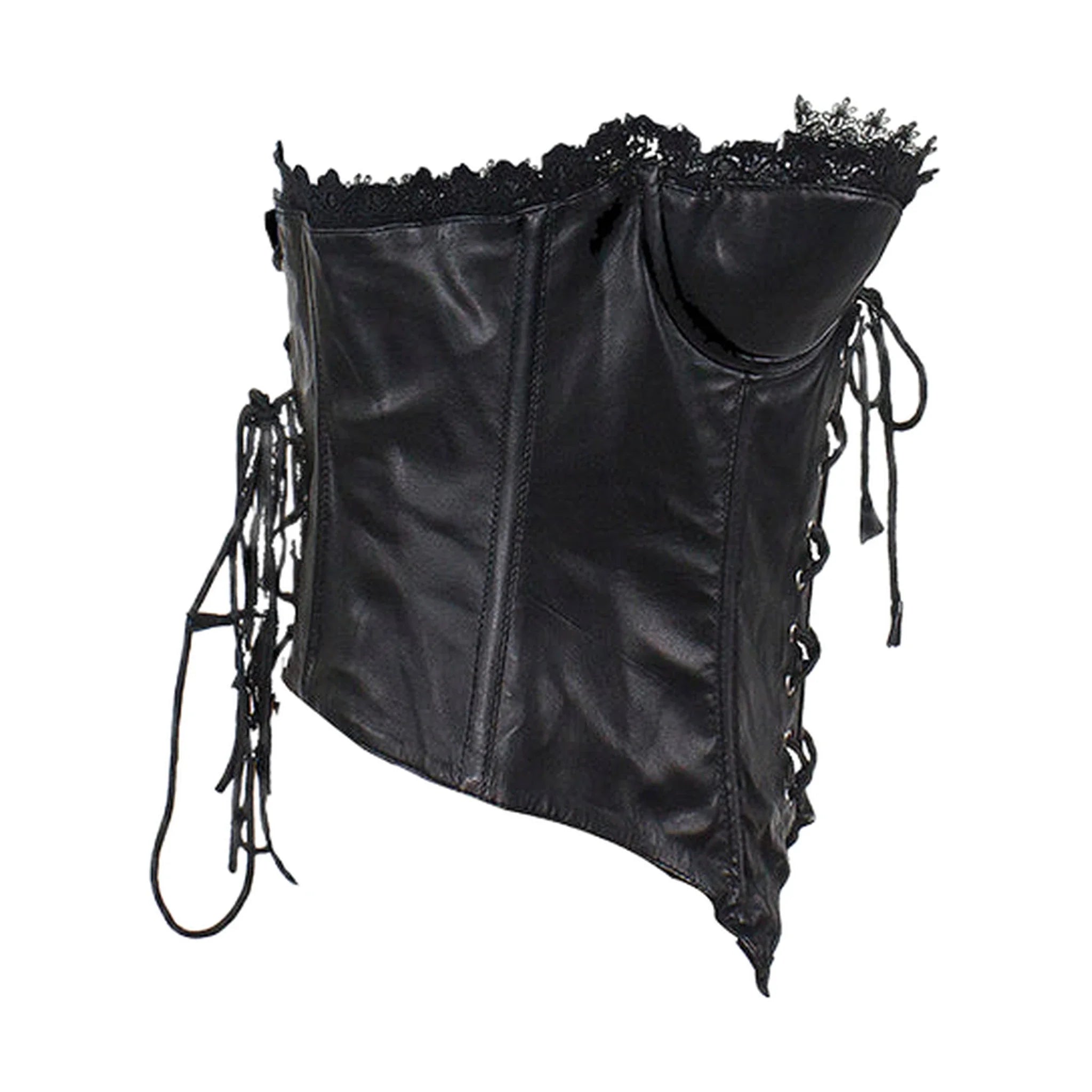 Women's Black Leather and Lace Corset