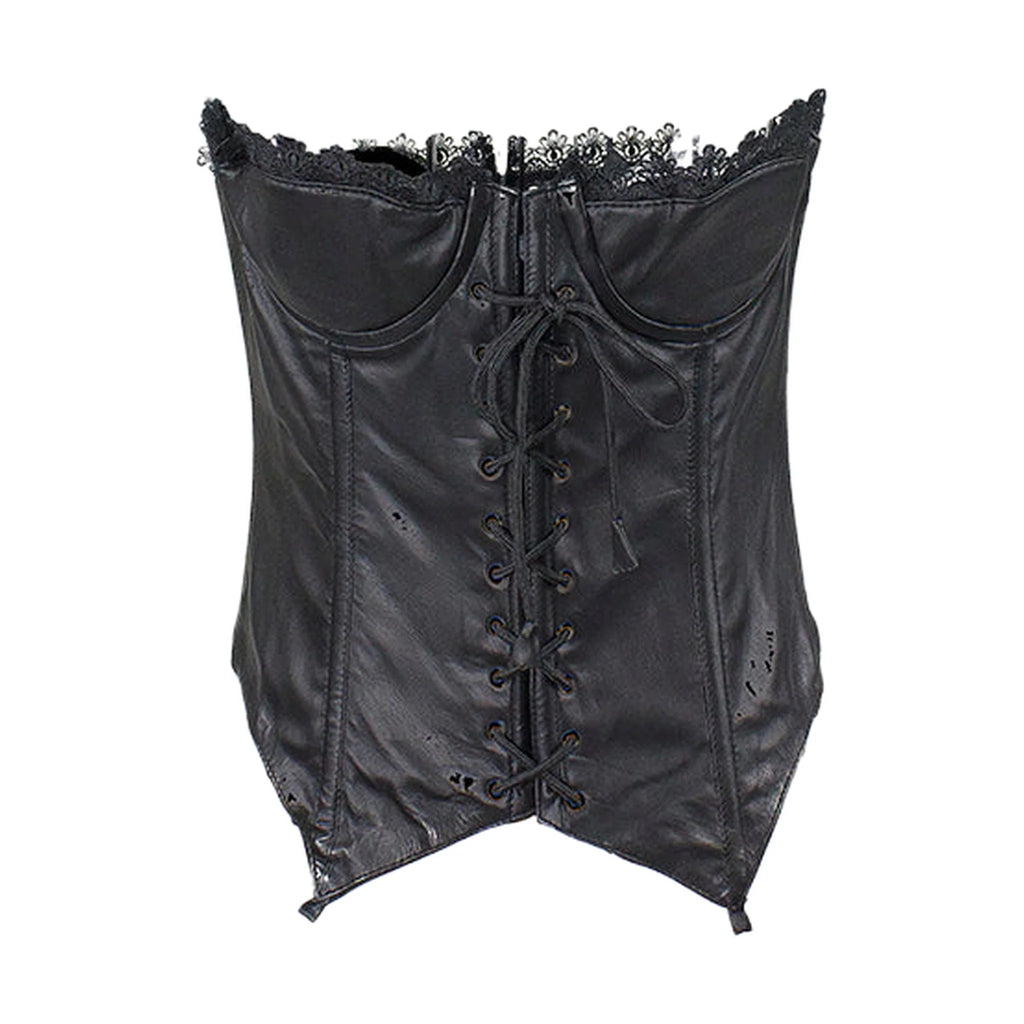 Women's Black Leather and Lace Corset