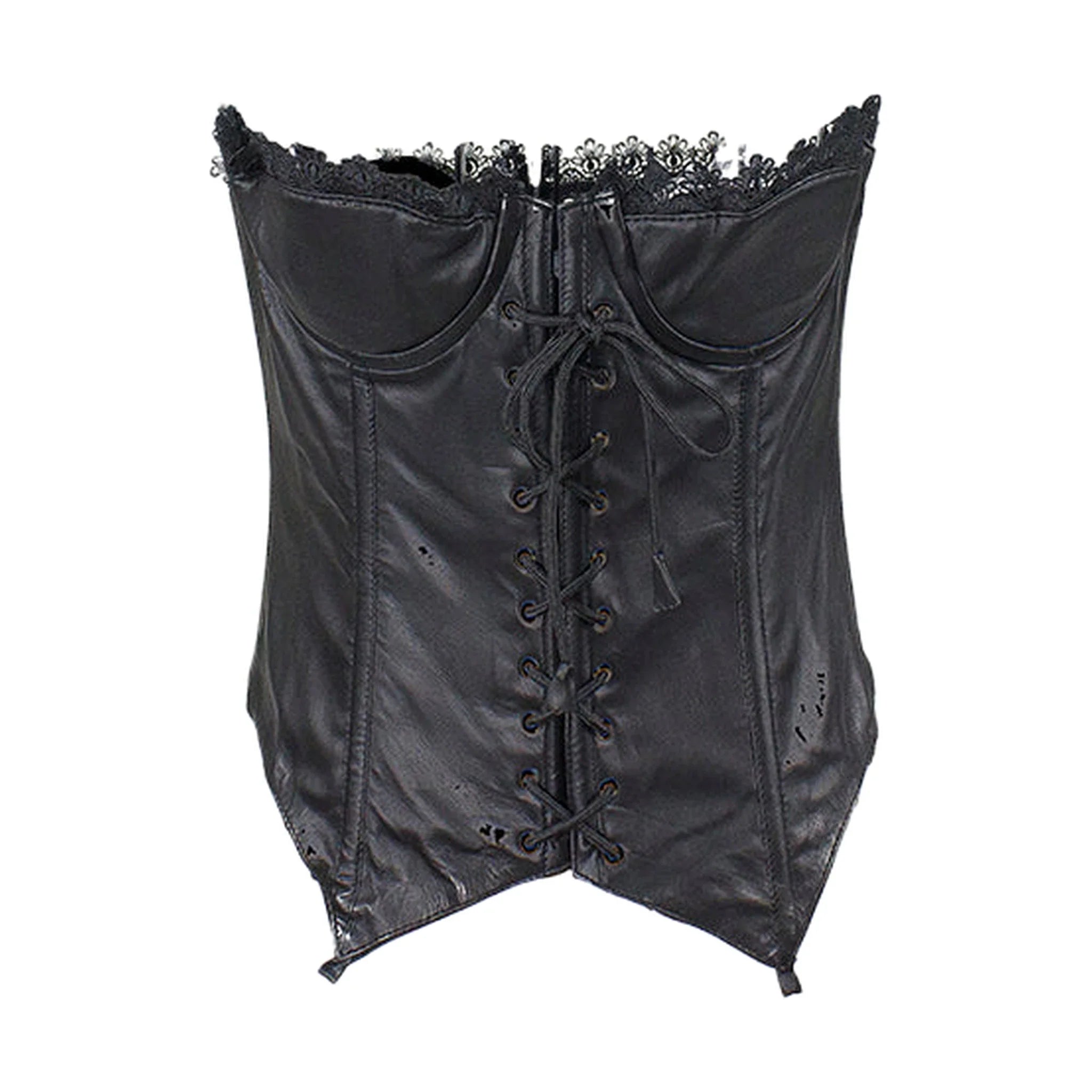 Women's Black Leather and Lace Corset