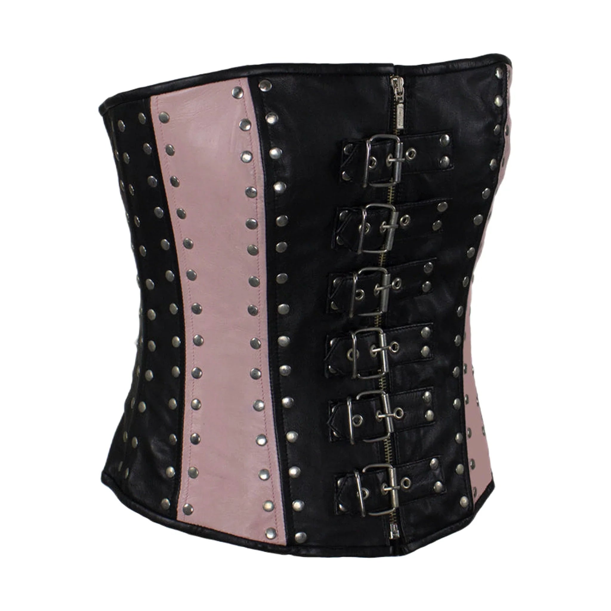Studded Black Pink Lambskin Leather Corset Women's Soft Lined Fashion