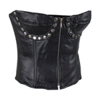 Women's Studded Black Leather Corset Dream Apparel Lambskin Chrome Studs Sexy