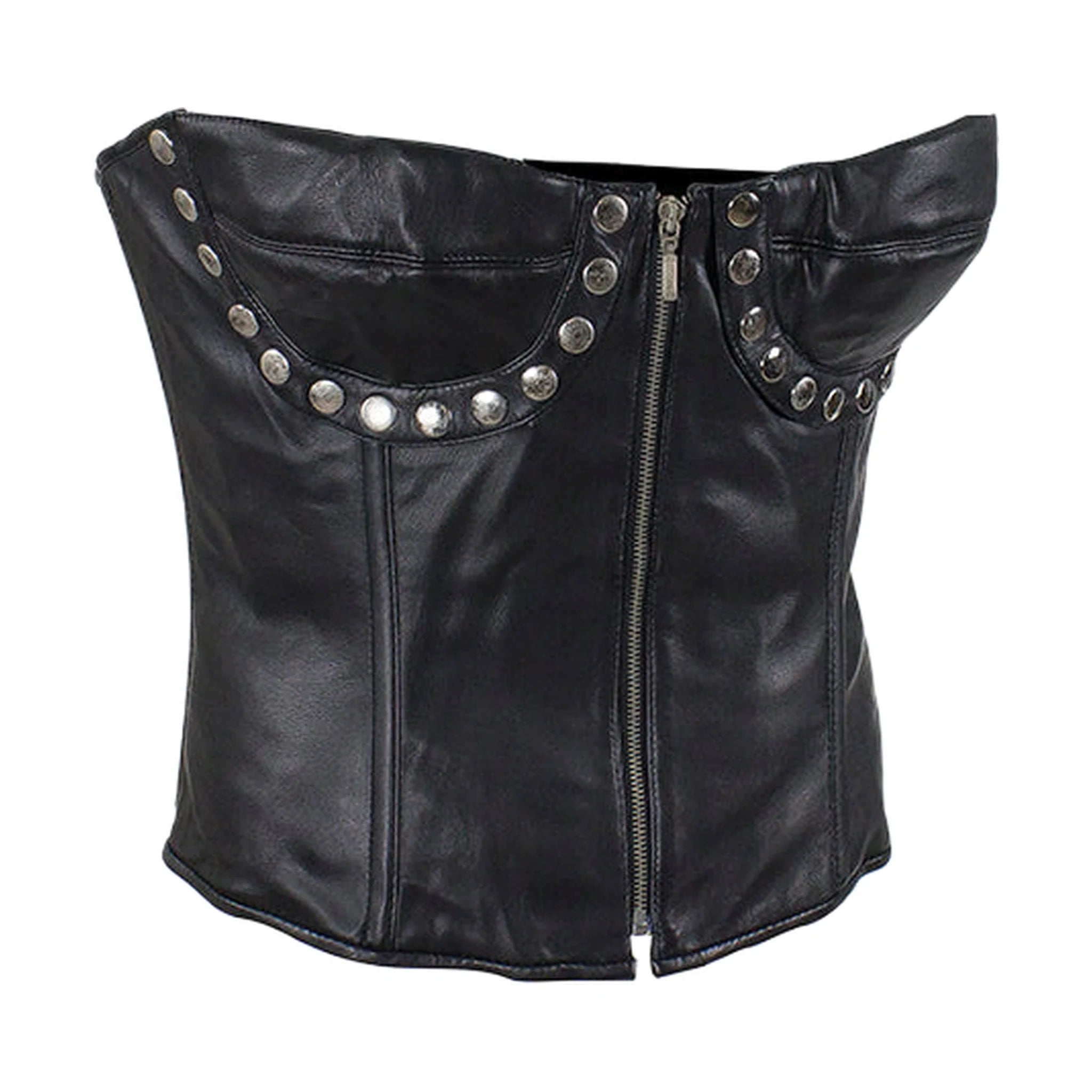 Women's Studded Black Leather Corset Dream Apparel Lambskin Chrome Studs Sexy