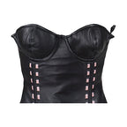 Women's Black Leather Corset with Bra Cups