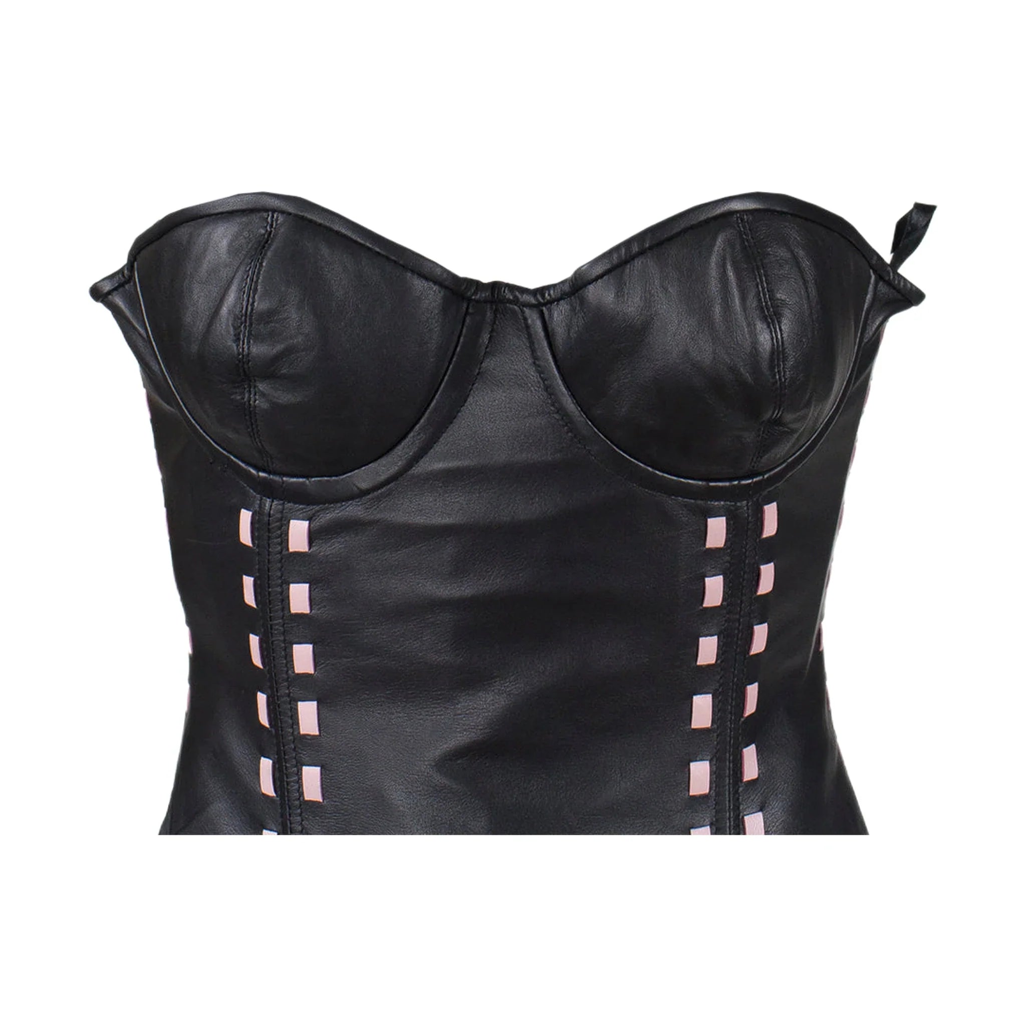 Women's Black Leather Corset with Bra Cups