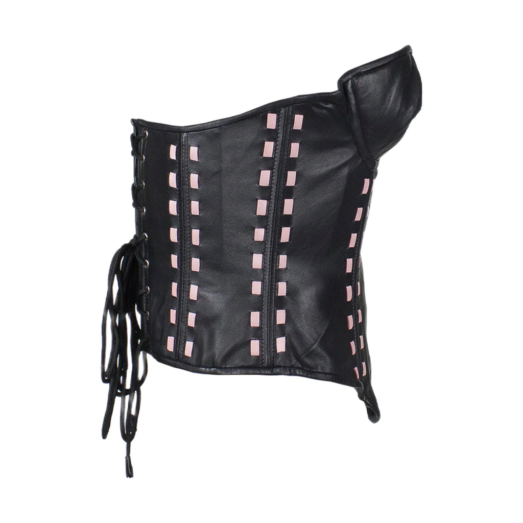 Women's Black Leather Corset with Bra Cups