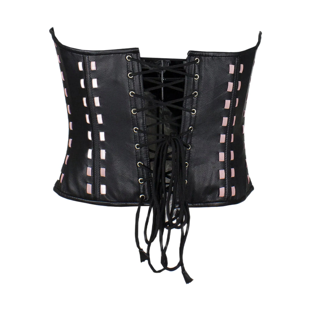 Women's Black Leather Corset with Bra Cups