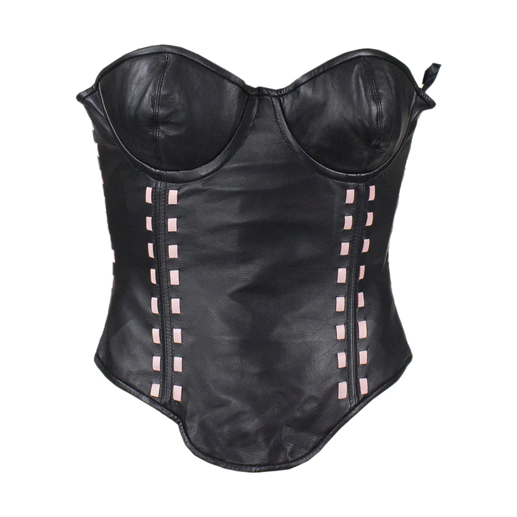 Women's Black Leather Corset with Bra Cups