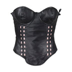 Women's Black Leather Corset with Bra Cups