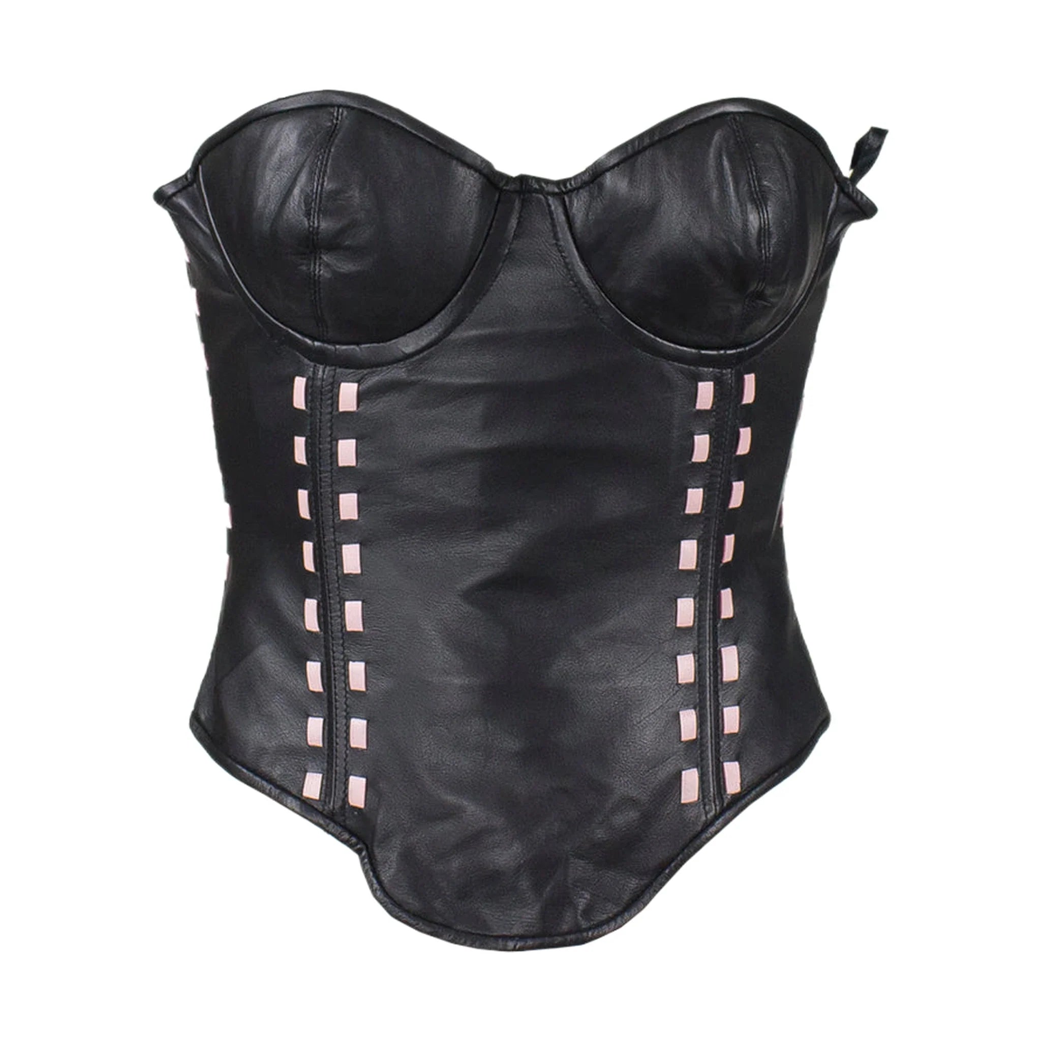 Women's Black Leather Corset with Bra Cups
