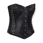 Women's Black Leather Corset Genuine Lambskin Pin Front Closure Lace Up Back