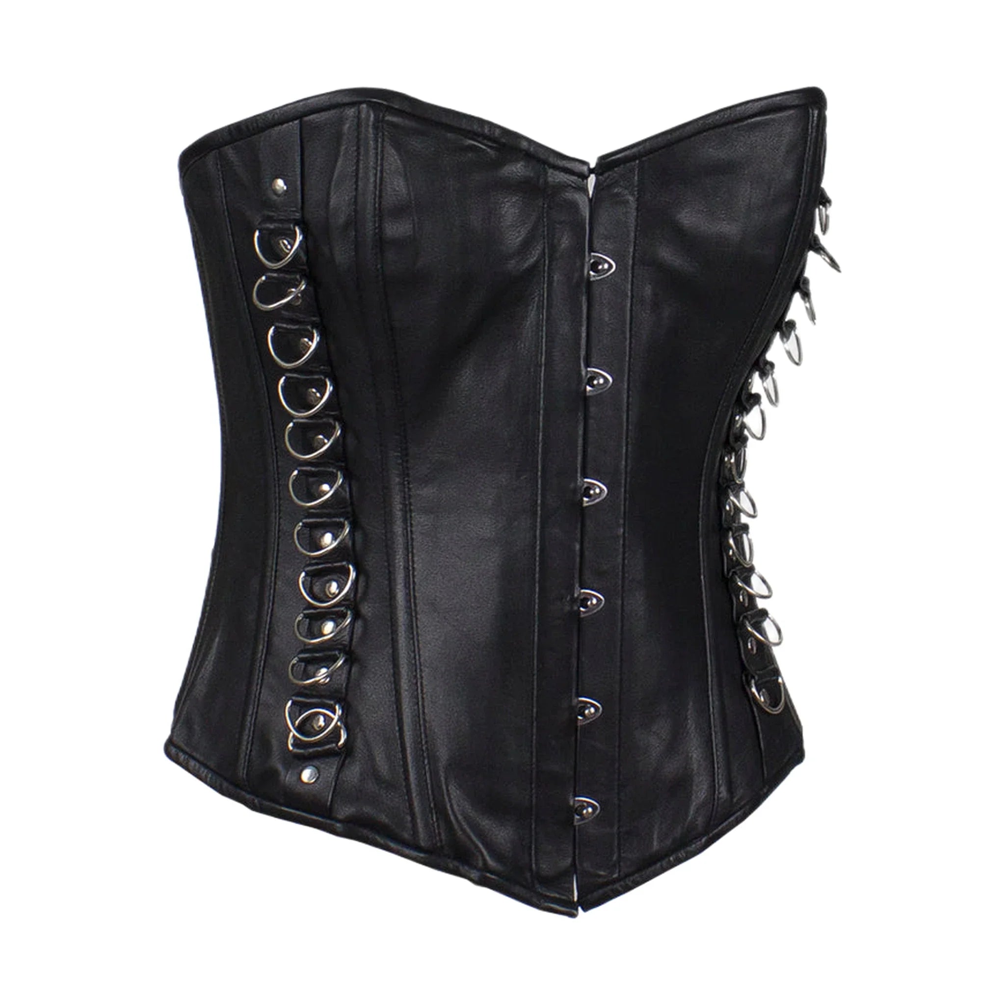 Women's Black Leather Corset Genuine Lambskin Pin Front Closure Lace Up Back