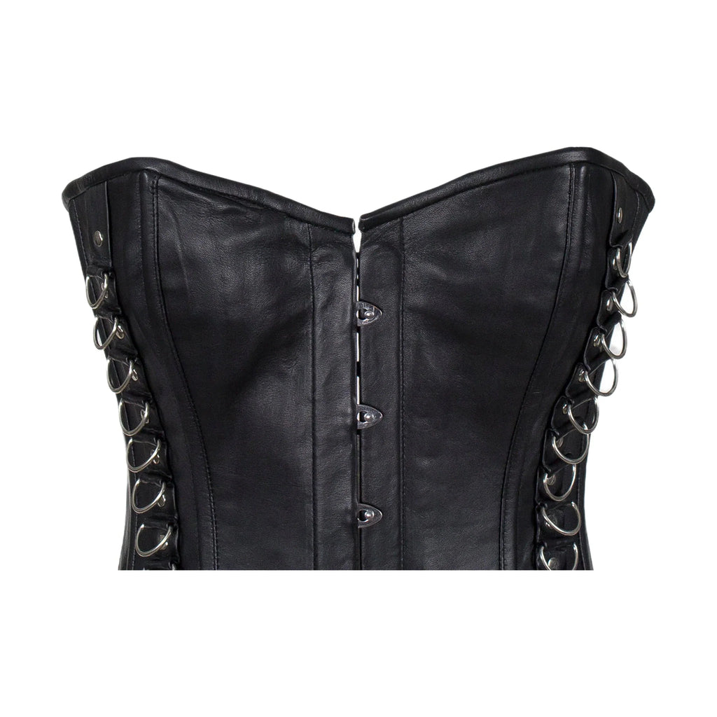 Women's Black Leather Corset with Pin Front Closure