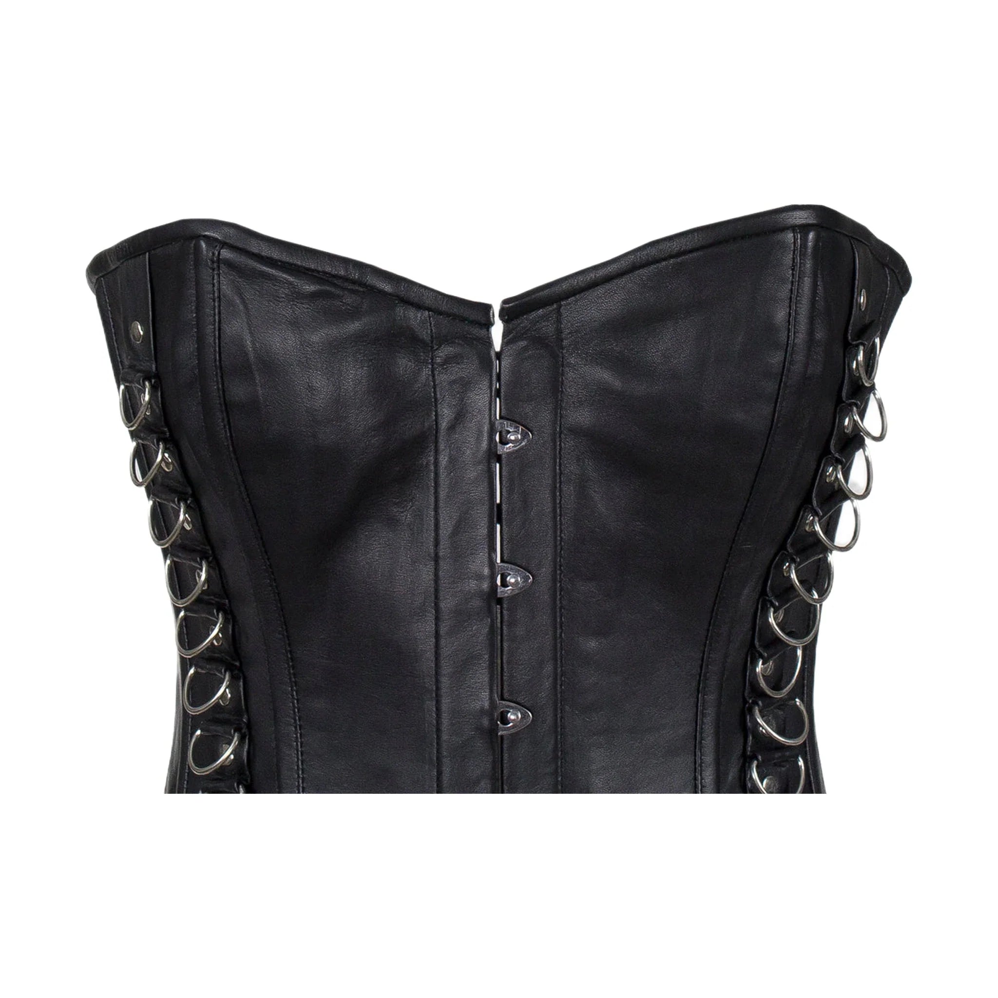 Women's Black Leather Corset with Pin Front Closure