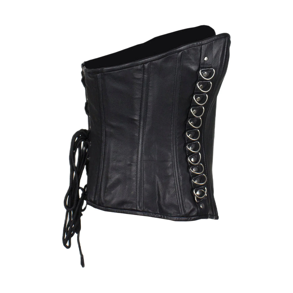 Women's Black Leather Corset with Pin Front Closure