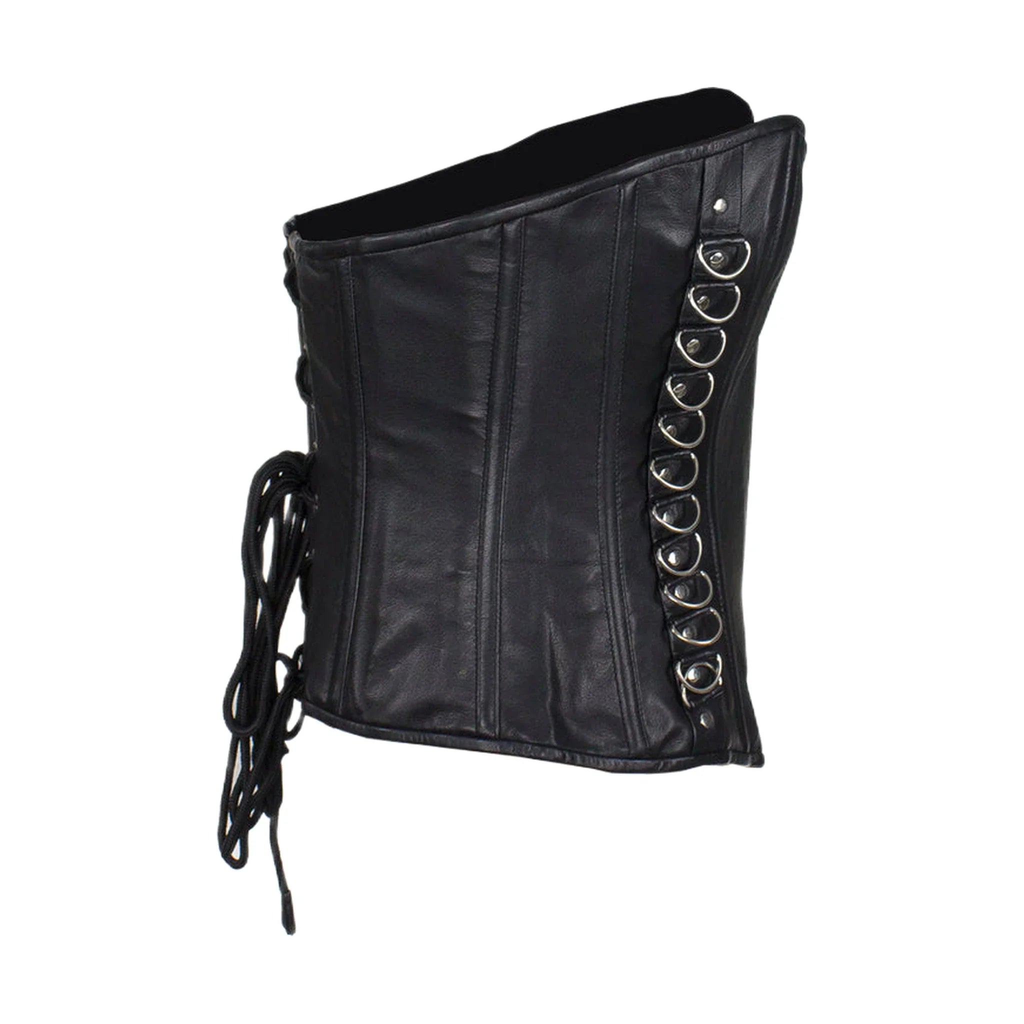 Women's Black Leather Corset with Pin Front Closure
