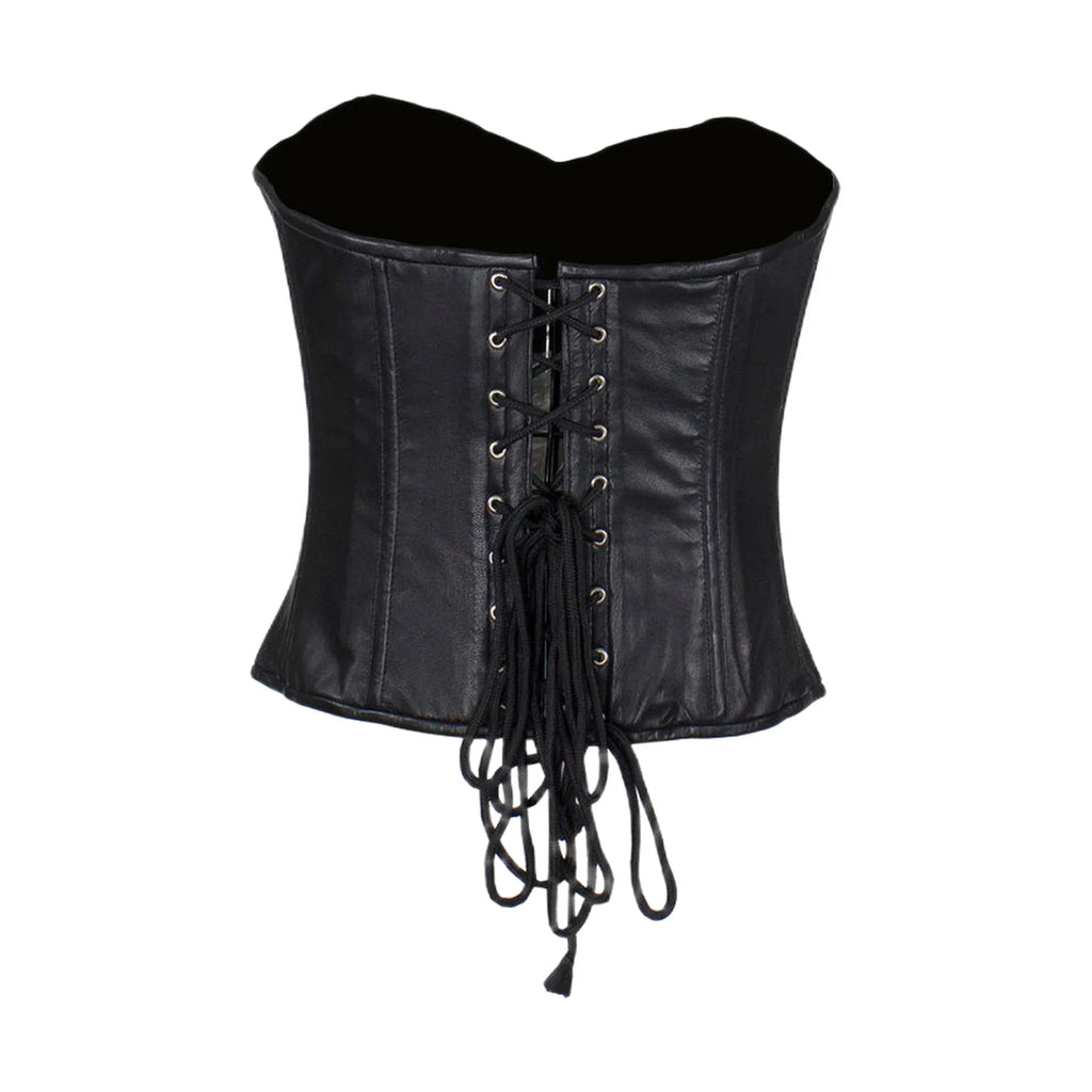 Women's Black Leather Corset with Pin Front Closure