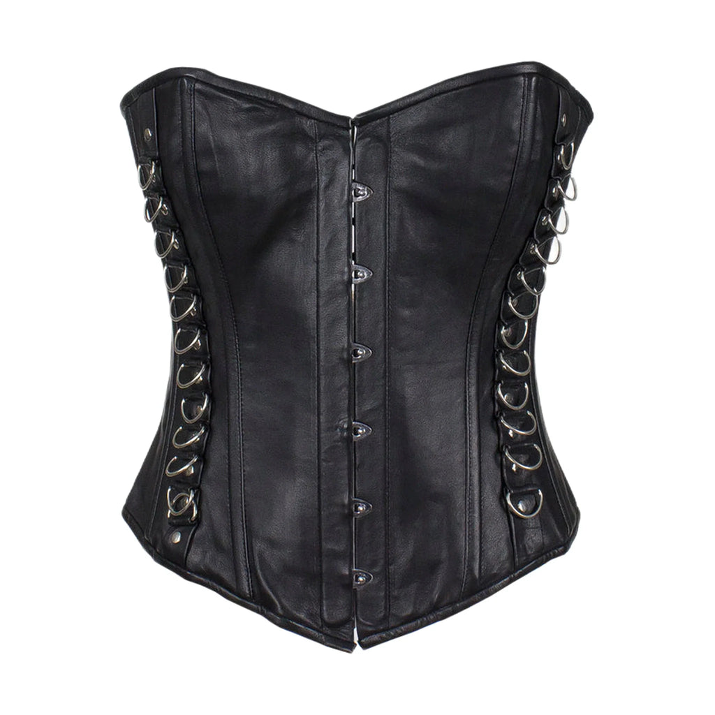 Women's Black Leather Corset with Pin Front Closure