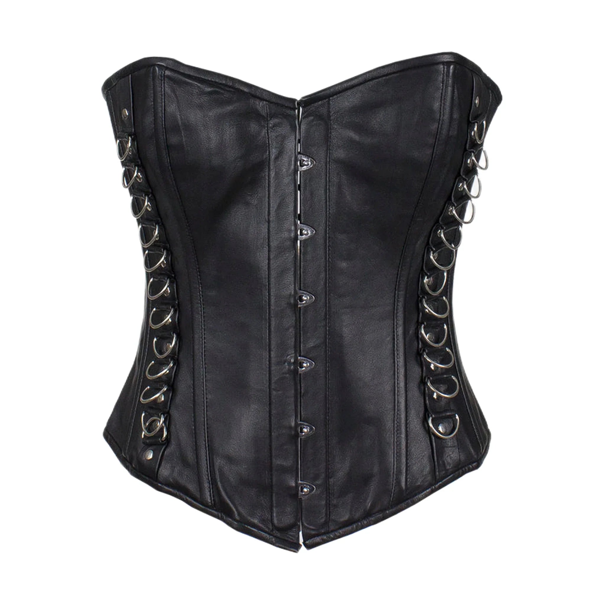 Women's Black Leather Corset with Pin Front Closure