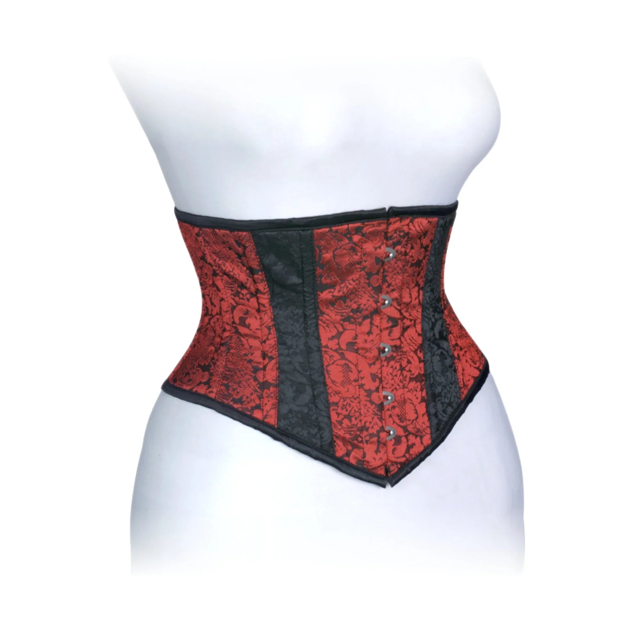Corset Heavy Duty Steel Boned Underbust Waist Trainer Black and Red Mesh